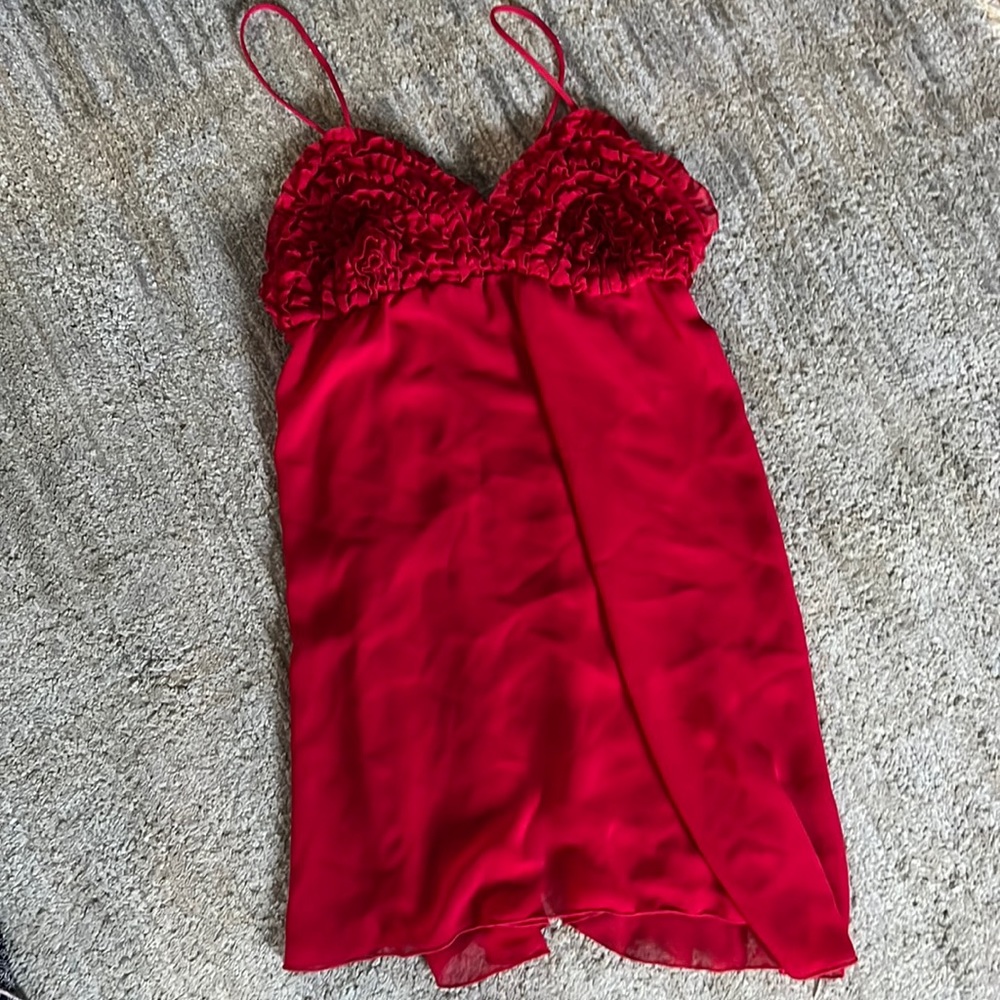 Adorable christmas red lingerie nighty. Ruffle top. Adjustable straps.